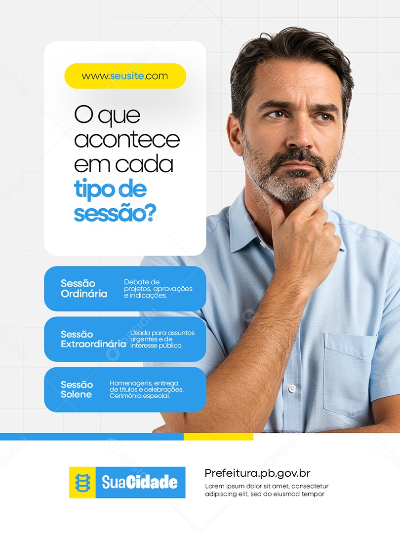 Prefeitura O Que Acontece em Cada Tipo de Sessão Social Media PSD Editável
