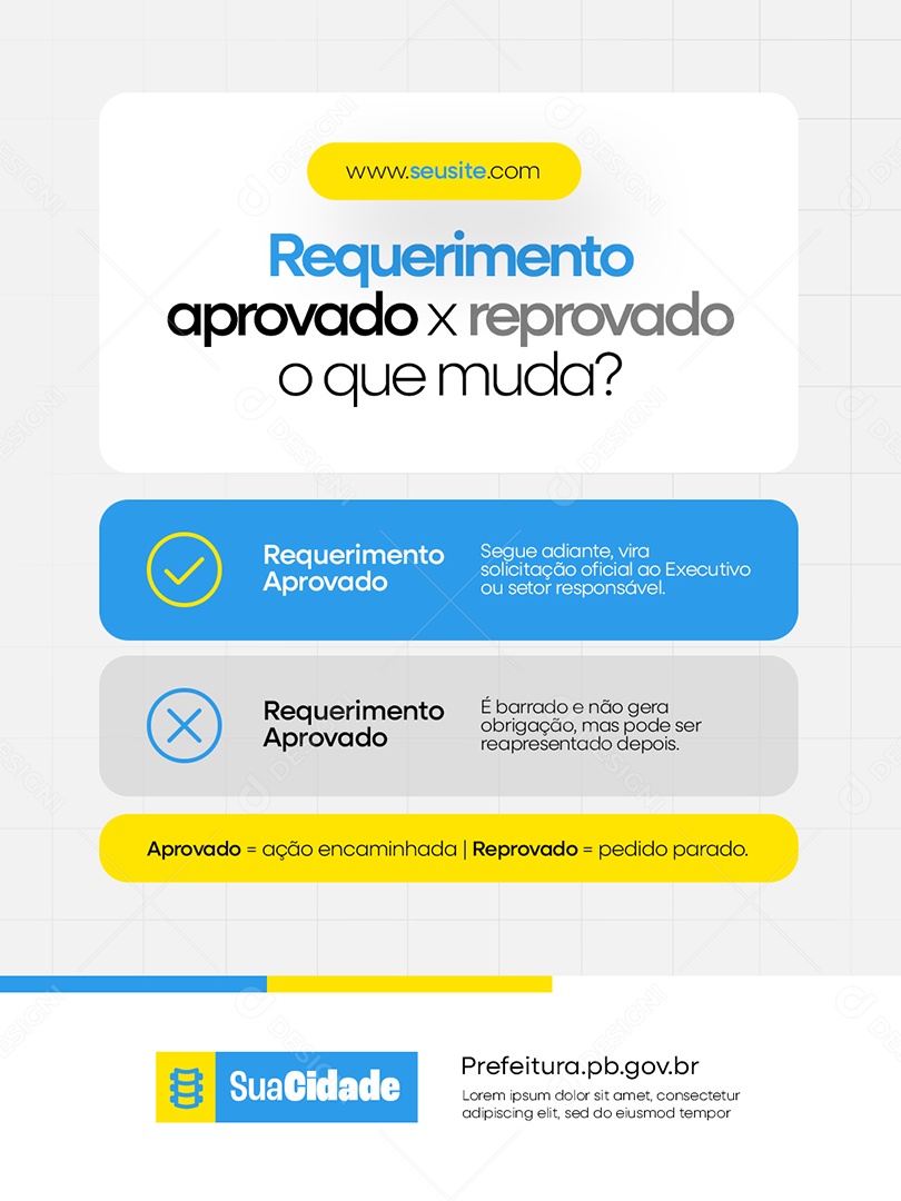 Prefeitura Sessão Requerimento Aprovado x Reprovado o Que Muda Social Media PSD Editável