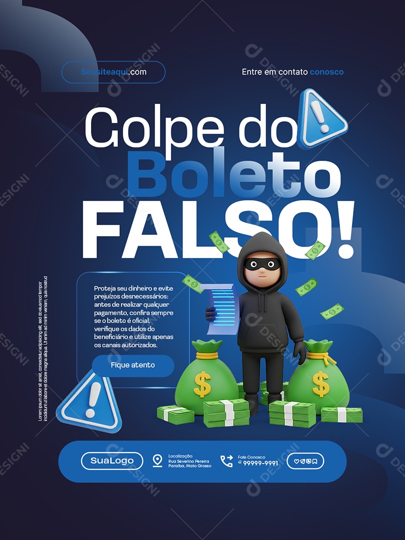 Boleto Finanças Golpe do Boleto Falso Social Media PSD Editável