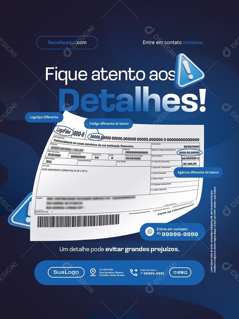 Boleto Finanças Fique Atento aos Detalhes Social Media PSD Editável