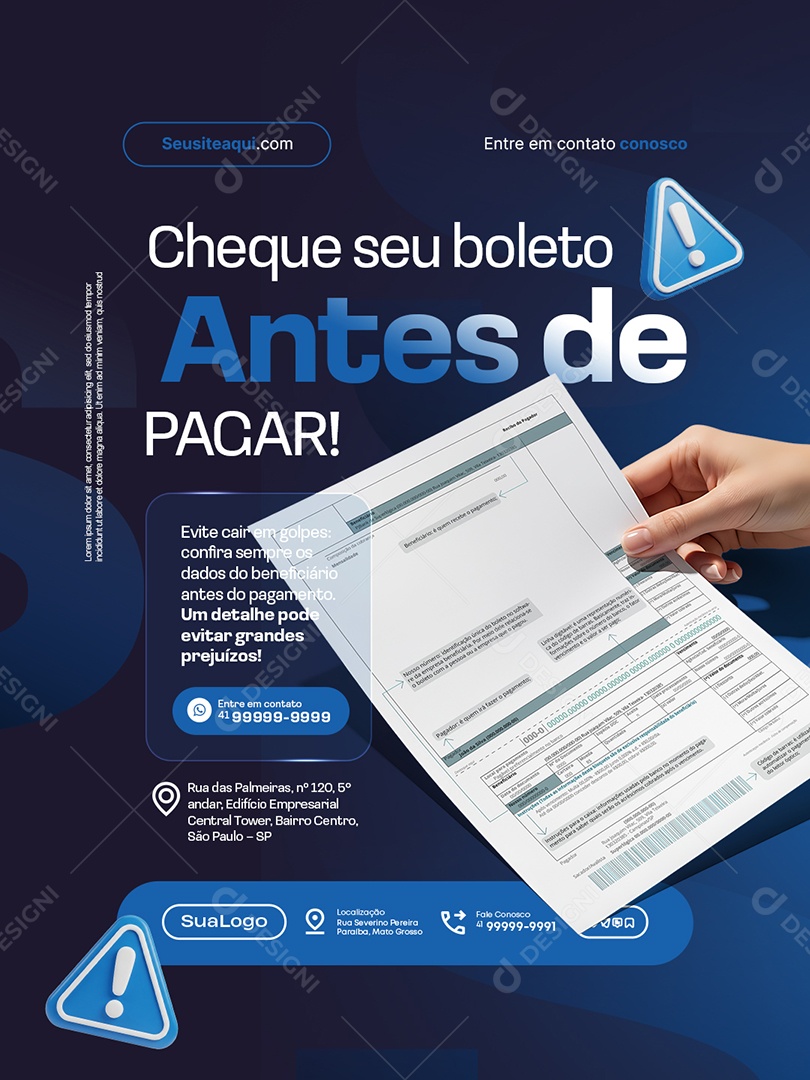 Finanças Cheque seu Boleto Antes de Pagar Social Media PSD Editável