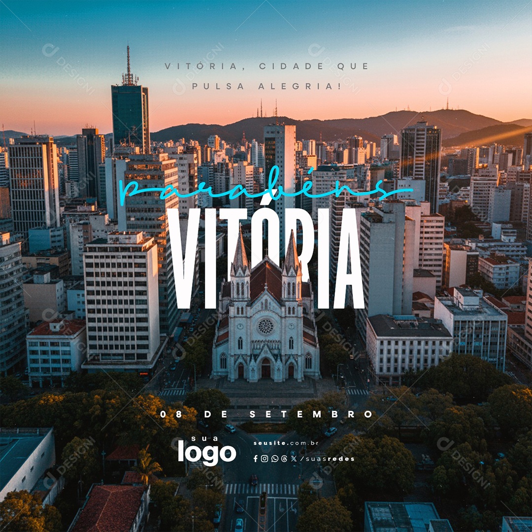 Parabéns Vitória 08 de Setembro Cidade Que Pulsa Alegria Social Media PSD Editável