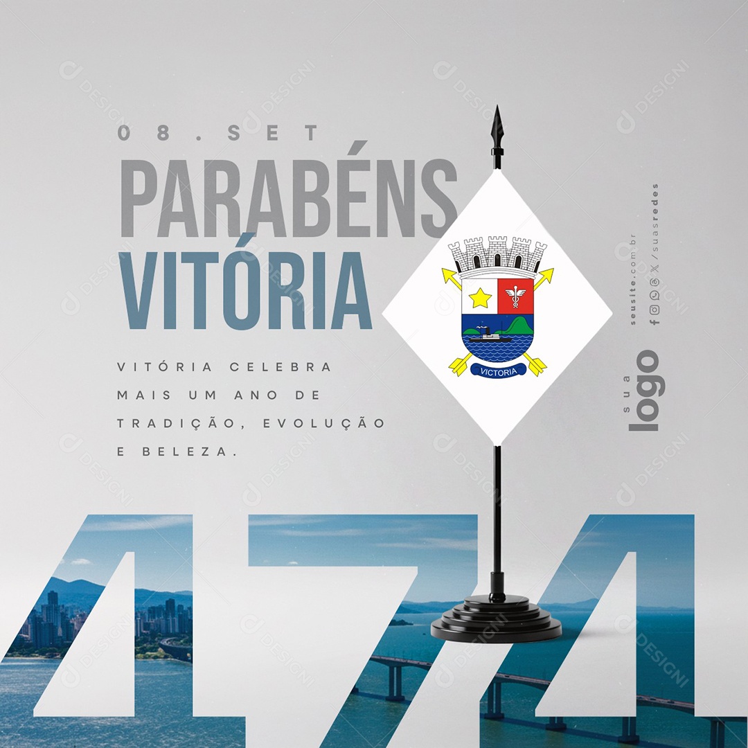 Aniversário de Vitória 08 de Setembro Parabéns Mais Um Ano de Tradição Social Media PSD Editável