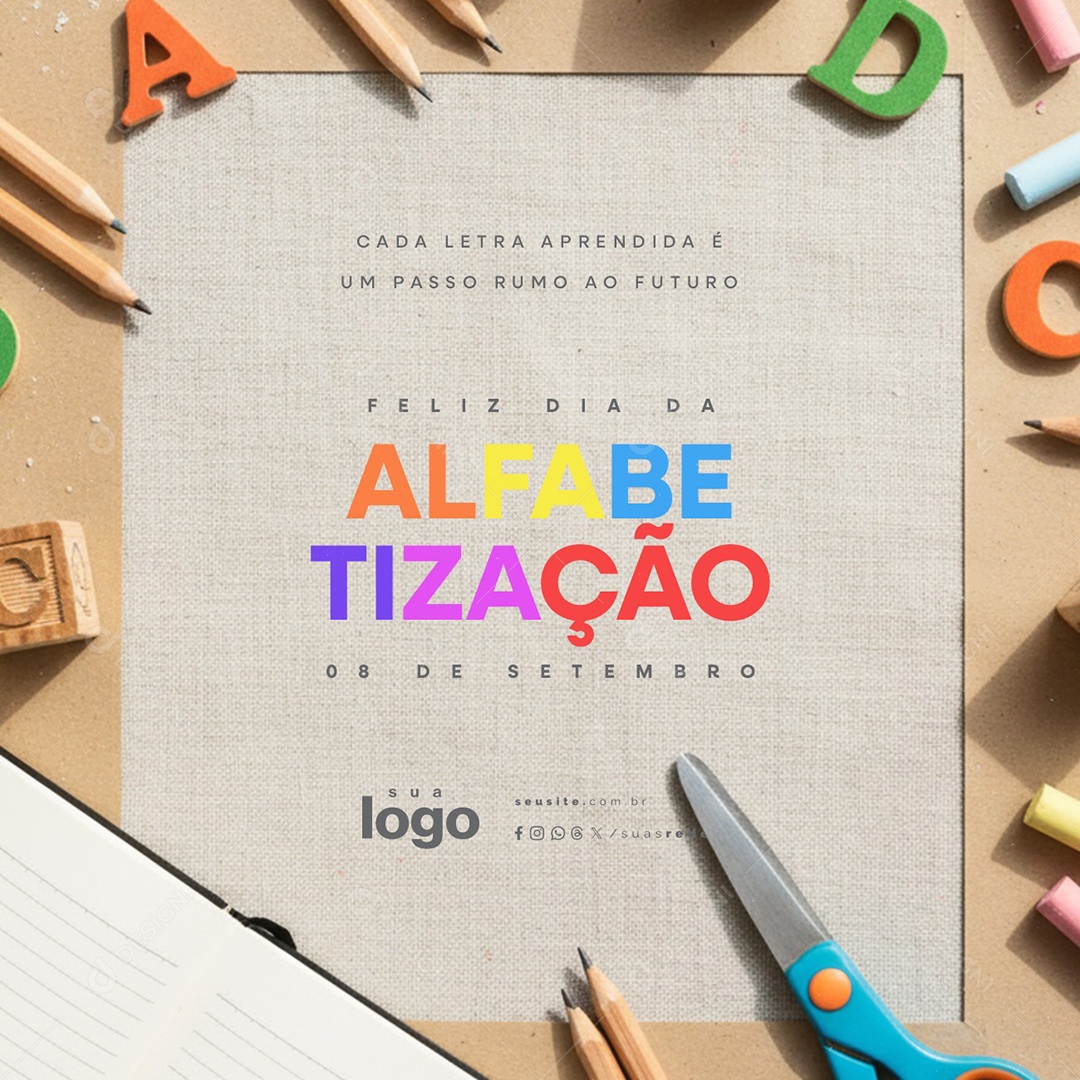 Feliz Dia da Alfabetização 08 de Setembro Social Media PSD Editável