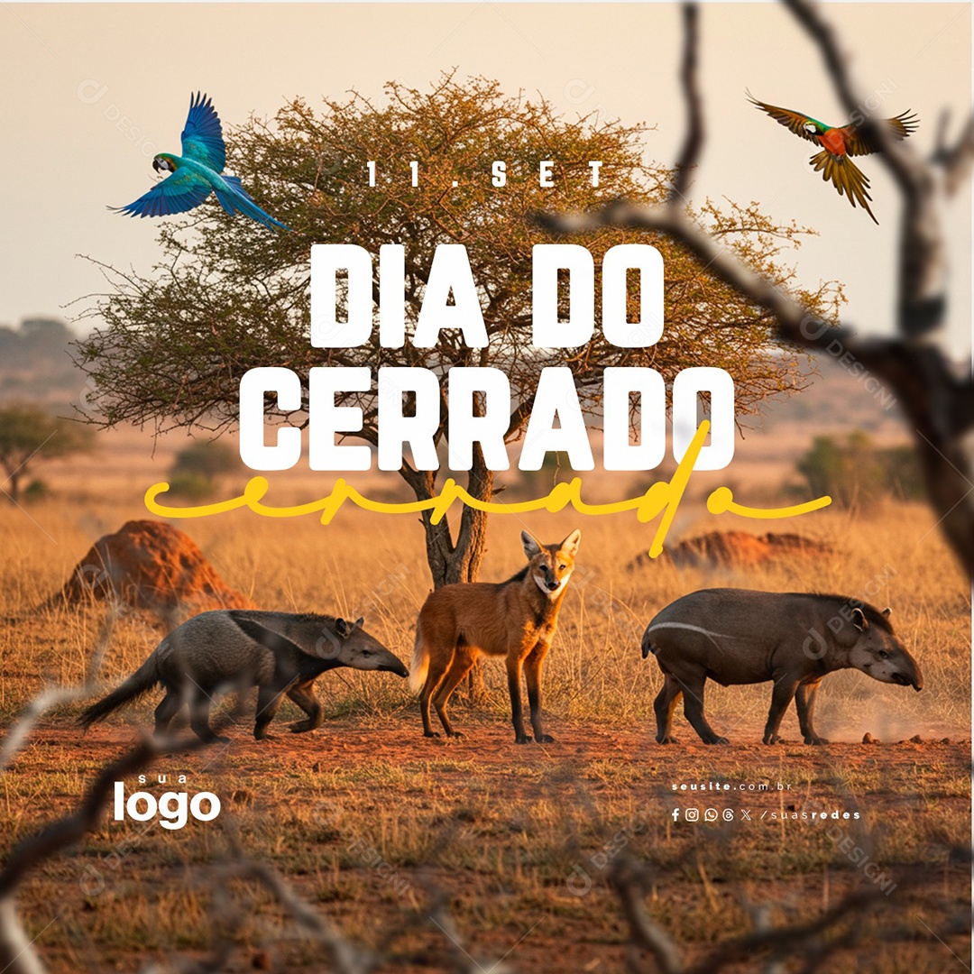 Dia do Cerrado 11 de Setembro Animais Social Media PSD Editável
