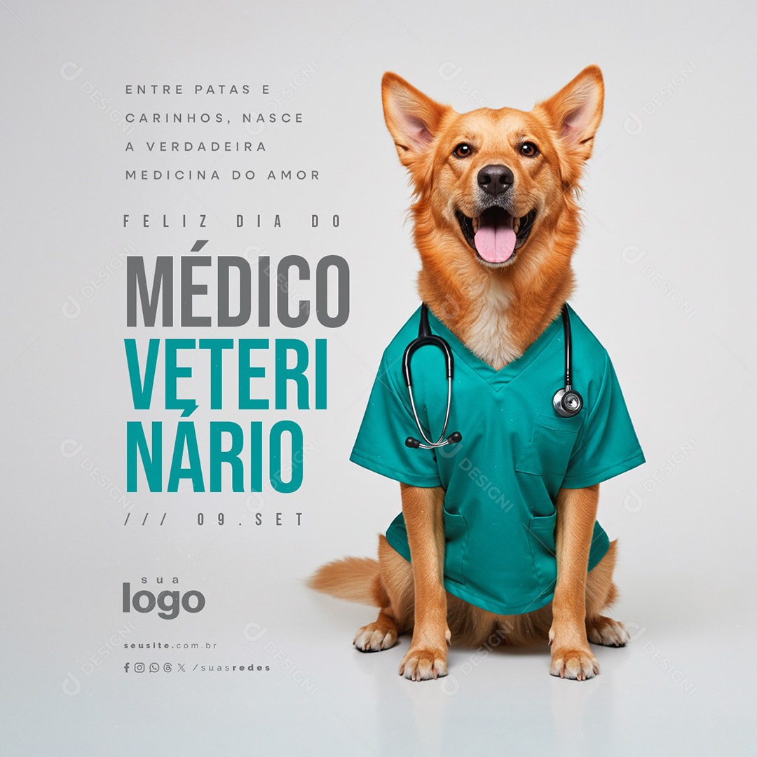 Feliz Dia do Médico Veterinário 09 de Setembro Entre Patas e Carinhos Social Media PSD Editável