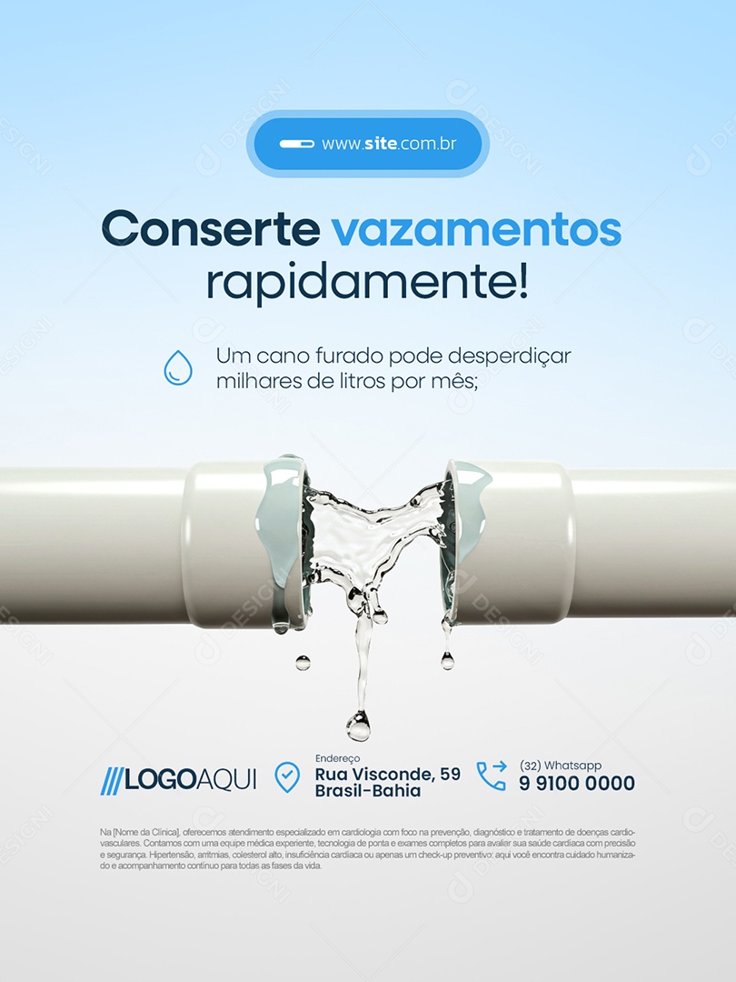 Conscientização Sobre a Água Conserte Vazamento Rapidamente Social Media PSD Editável