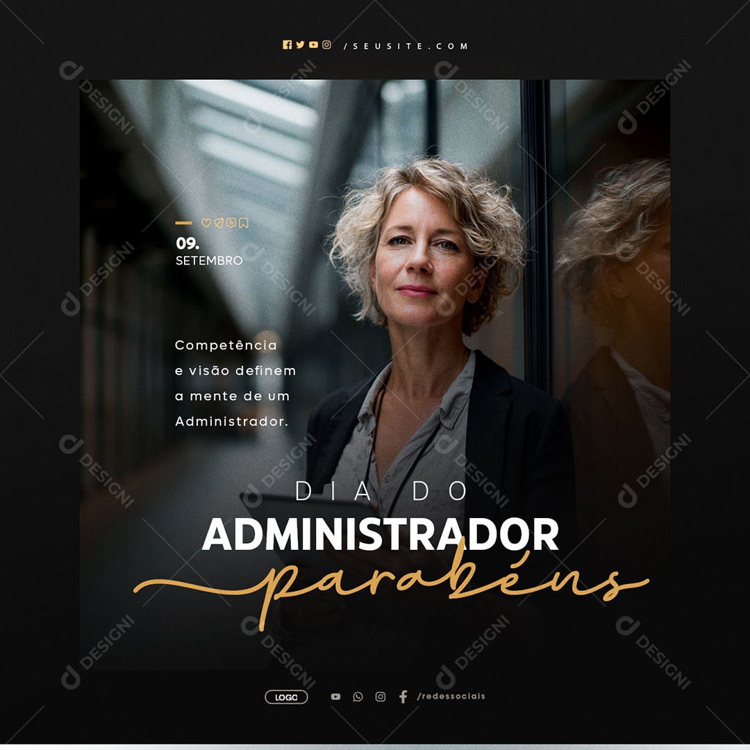 Dia do Administrador 09 de Setembro Parabéns Competência e Visão Social Media PSD Editável