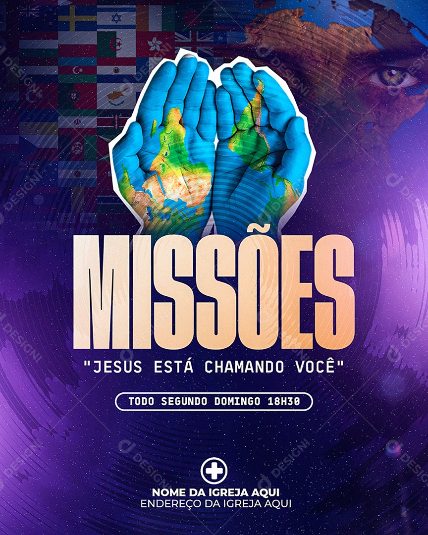 Flyer Gospel Culto De Missões Social Media PSD Editável