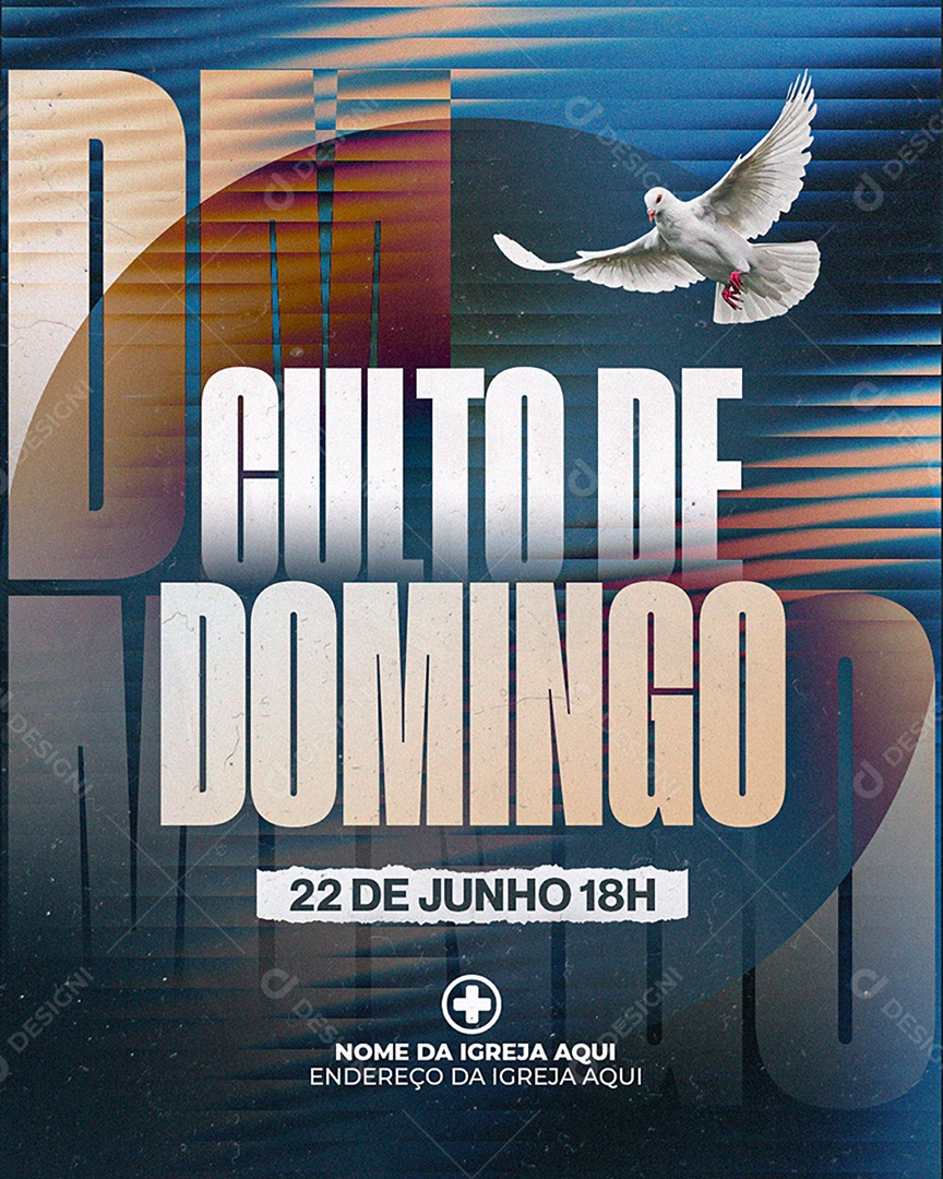 Flyer Gospel Culto Domingo Social Media PSD Editável