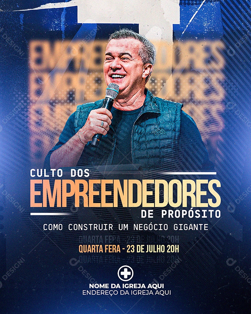 Flyer Gospel Culto dos Empreendedores Social Media PSD Editável