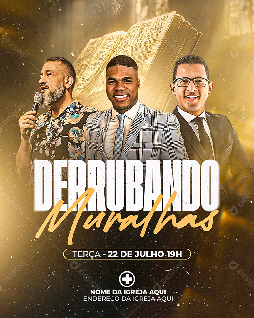 Flyer Gospel Derrubando às Muralhas Social Media PSD Editável