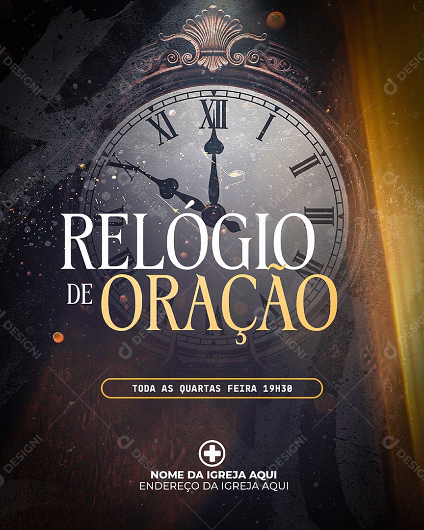 Flyer Gospel Relógio de Oração Social Media PSD Editável