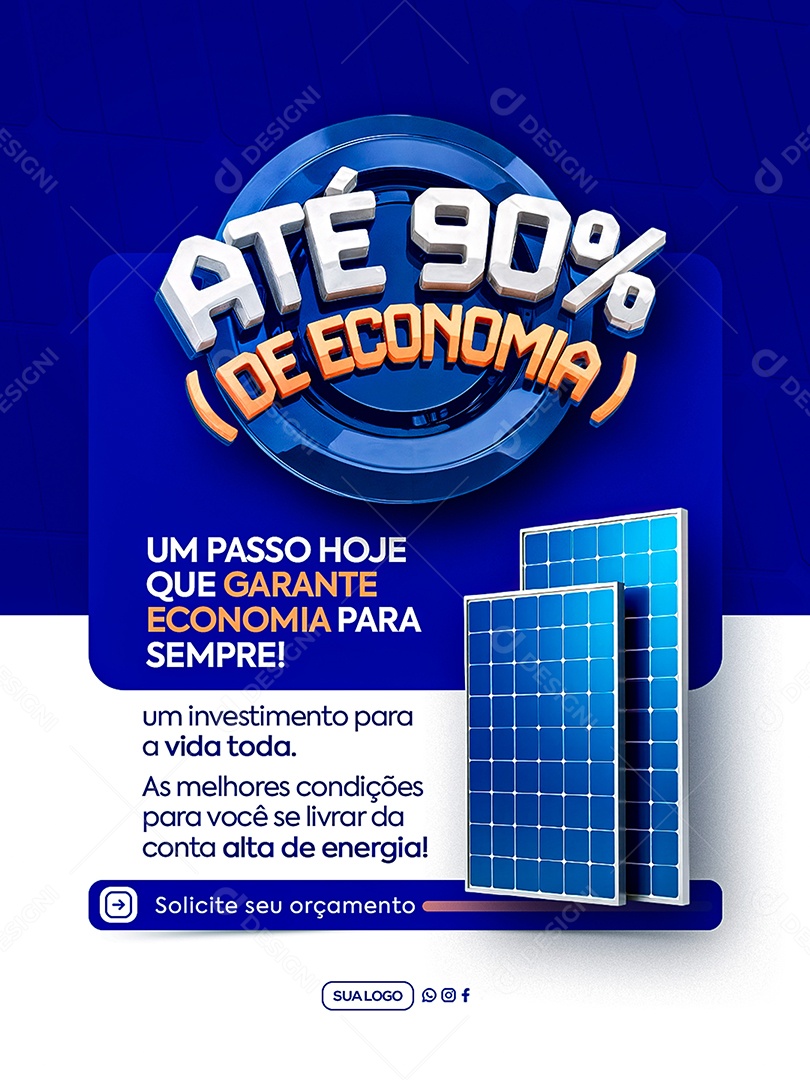 Até 90% de Economia Energia Solar Social Media PSD Editável