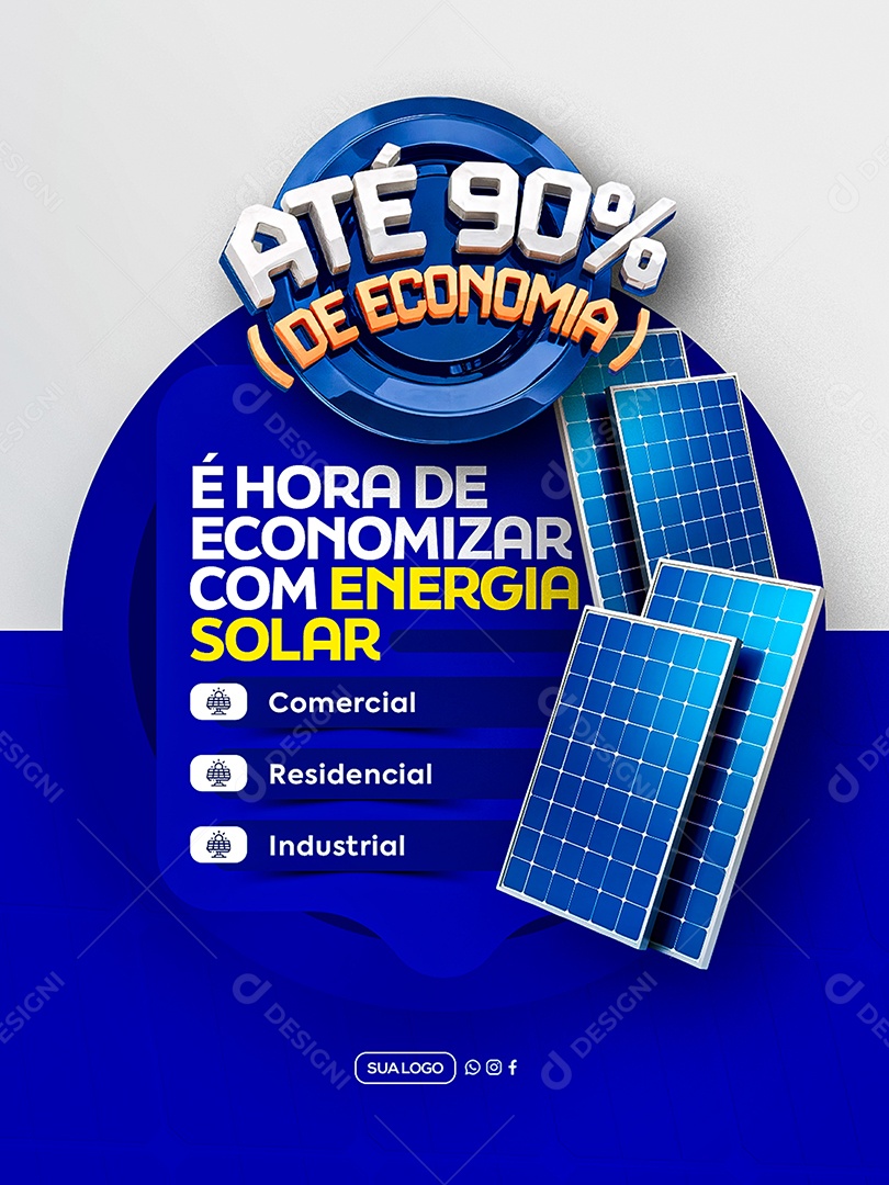 Até 90% de Economia Energia Solar Social Media PSD Editável