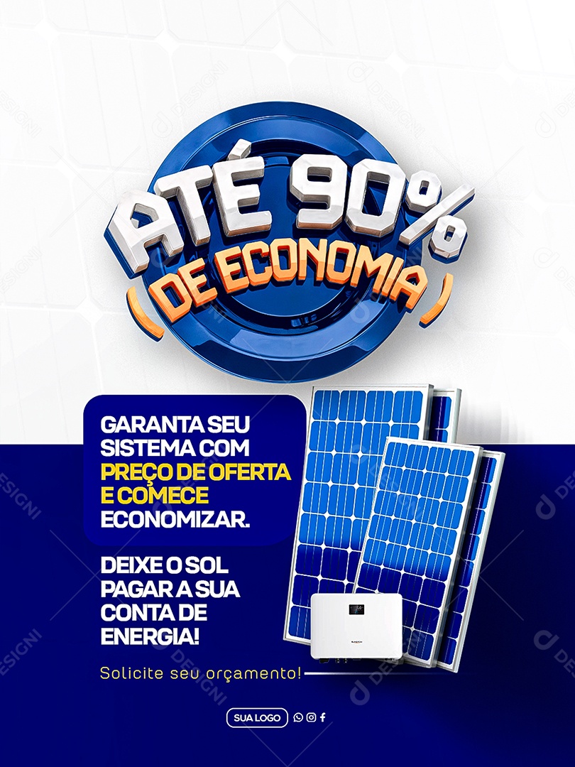 Até 90% de Economia Energia Solar Social Media PSD Editável