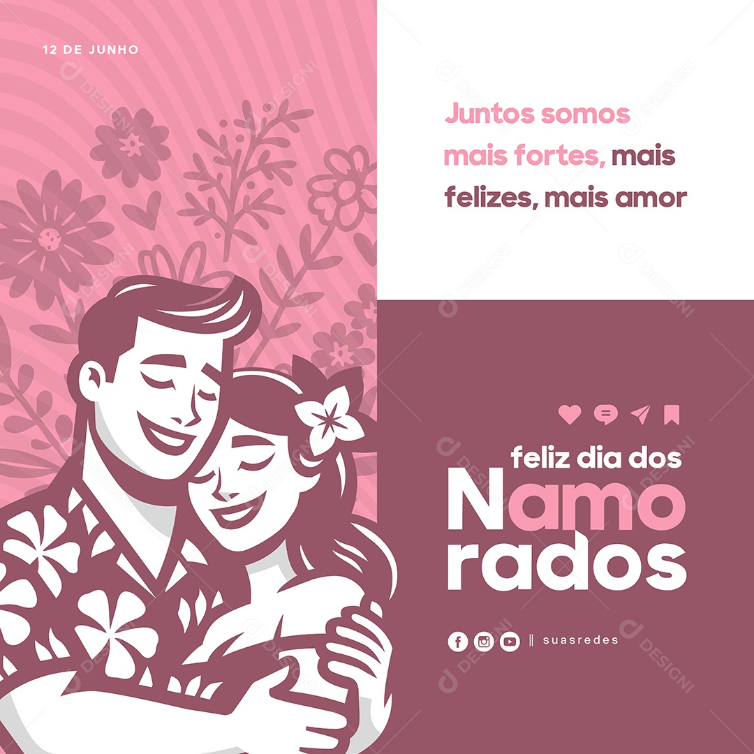 Social Media Juntos Somos Mais dia dos Namorados EPS Editável