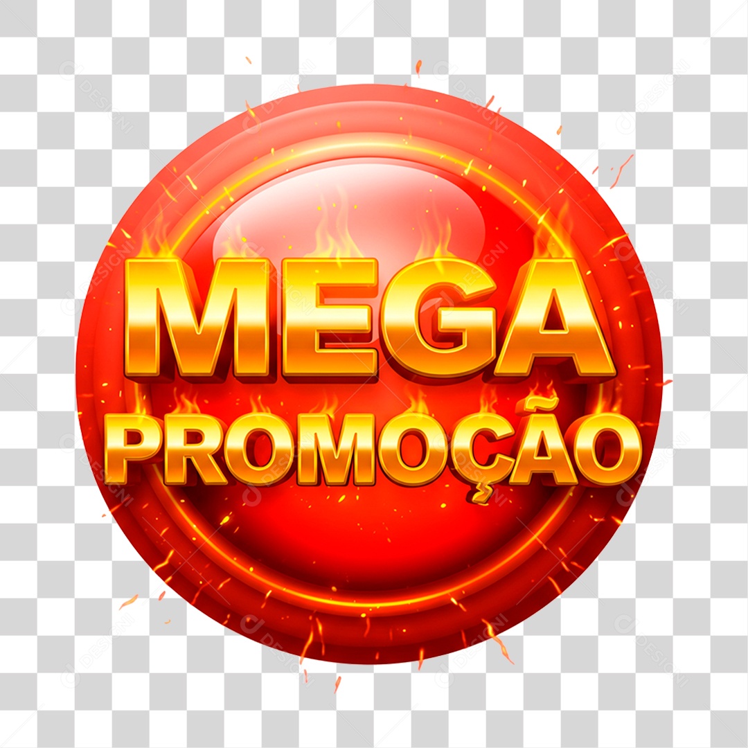 Selo 3D Mega Promoção para Composição PNG Transparente
