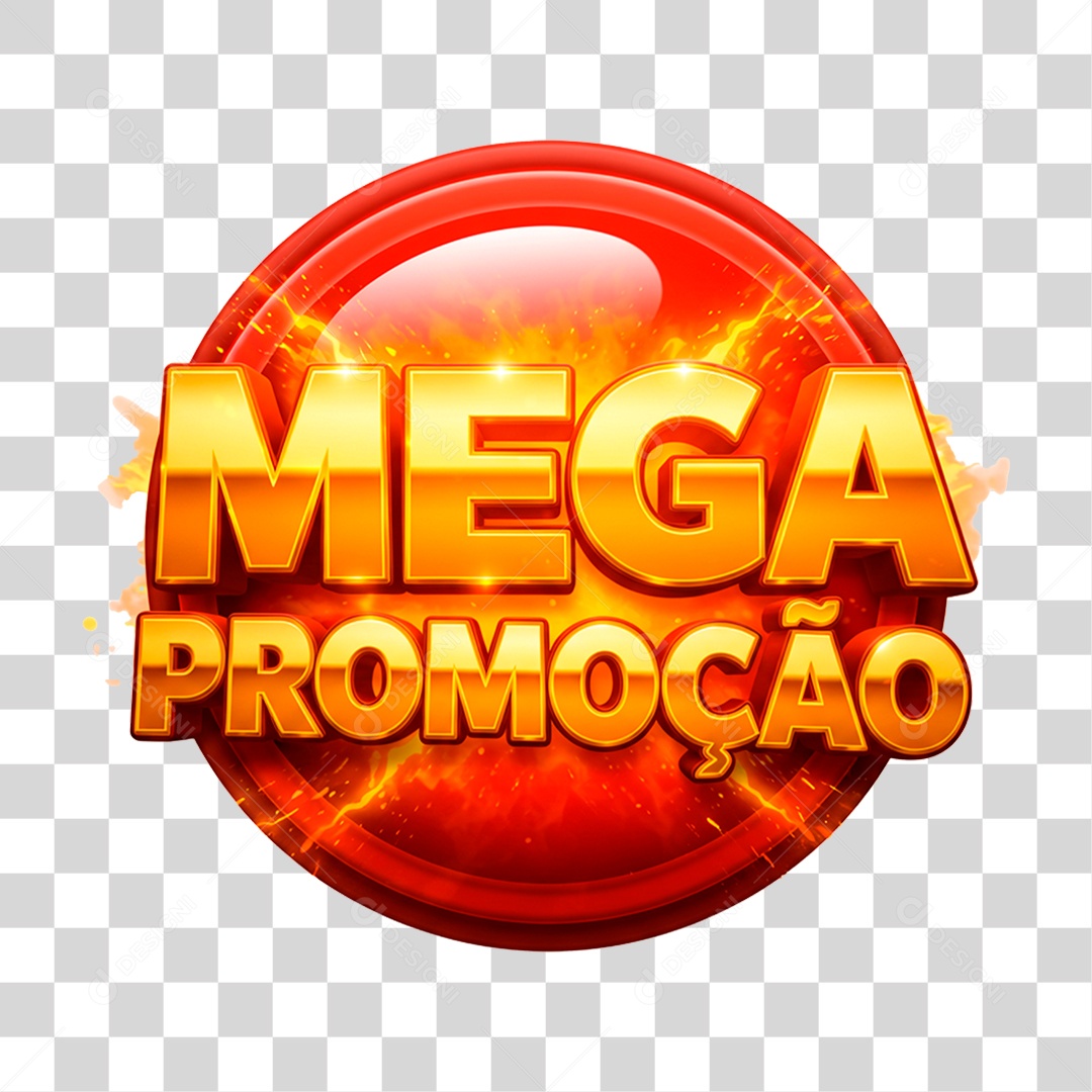Selo 3D Mega Promoção para Composição PNG Transparente