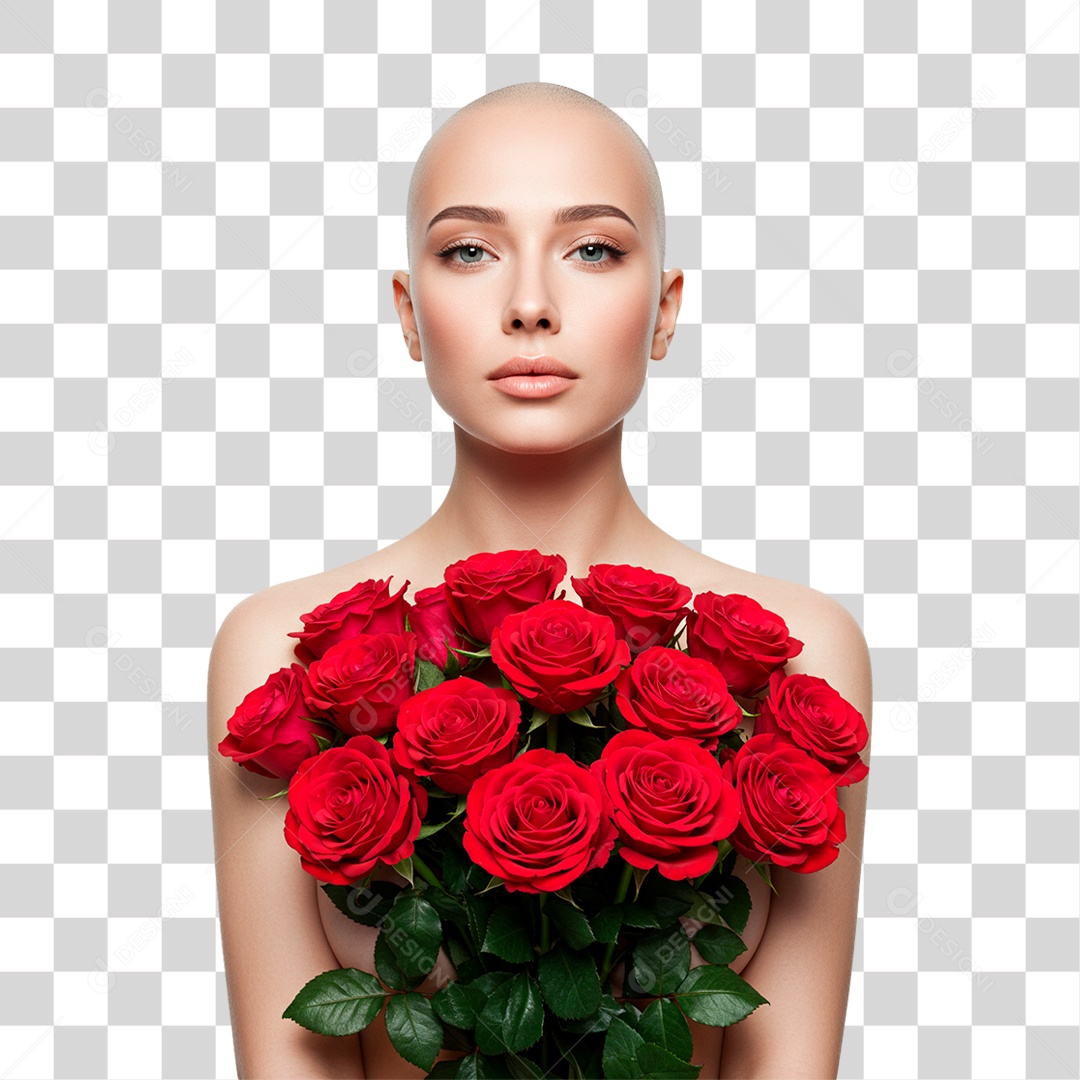 Mulher com Flores Outubro Rosa PNG Transparente