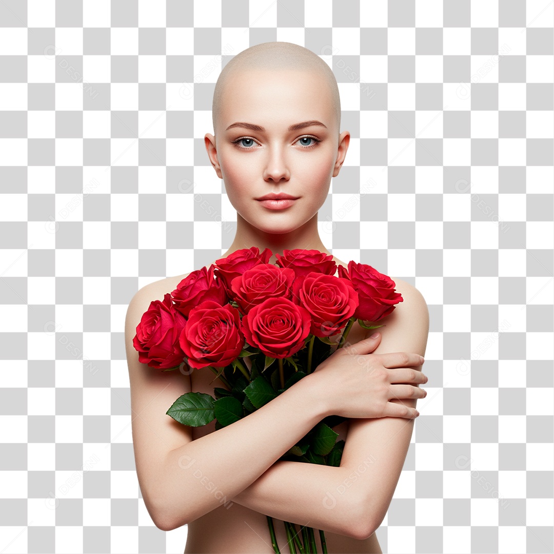 Mulher com Flores Outubro Rosa PNG Transparente