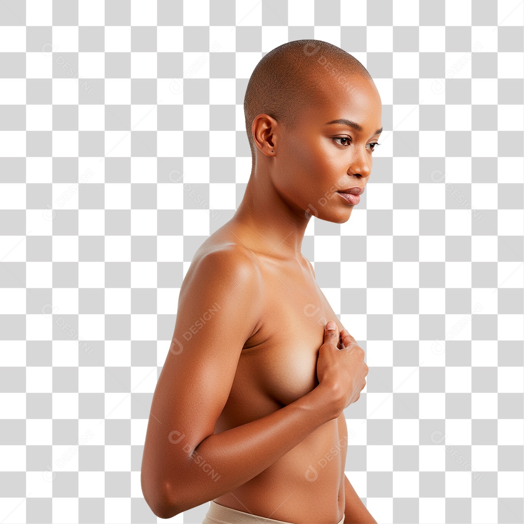 Mulher com Mão no Peito Outubro Rosa PNG Transparente