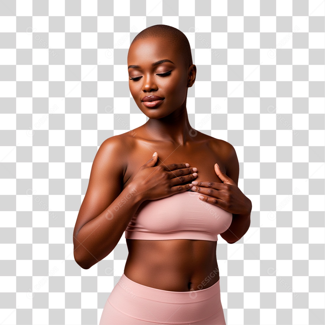 Mulher com Mão no Peito Outubro Rosa PNG Transparente