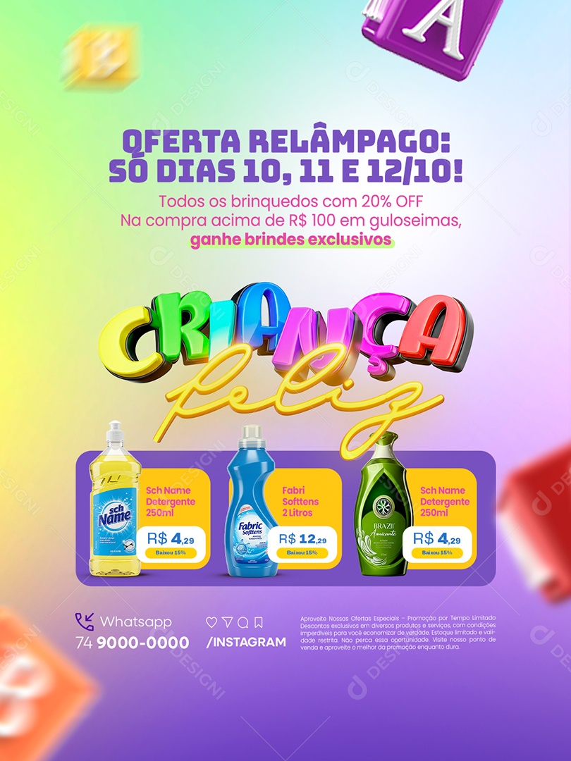 Criança Feliz Supermercado Produtos de Limpeza Social Media PSD Editável