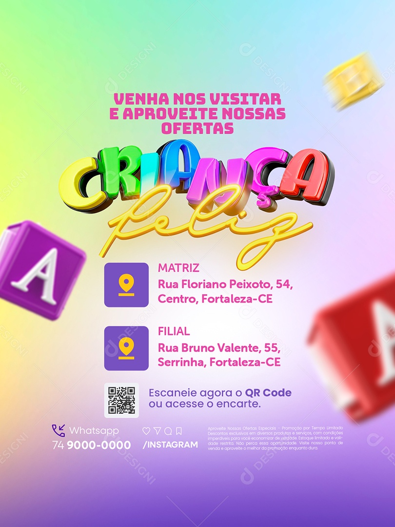 Criança Feliz Supermercado Venha nos Visitar Social Media PSD Editável