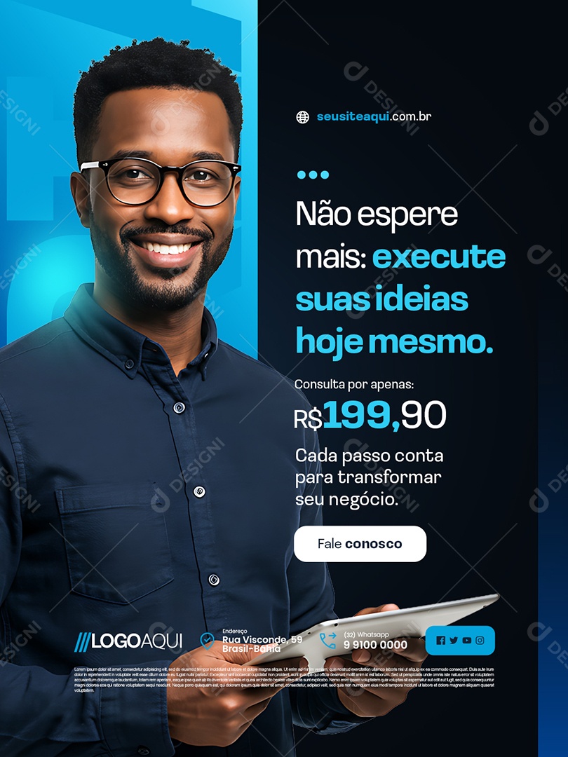 Consultor Criativo Não Espere Mais Execute suas Ideias Hoje Mesmo Social Media PSD Editável