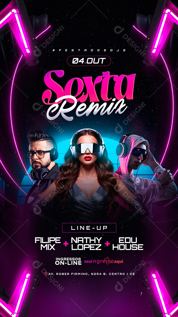 Story Flyer Sexta Remix Line Up Social Media PSD Editável