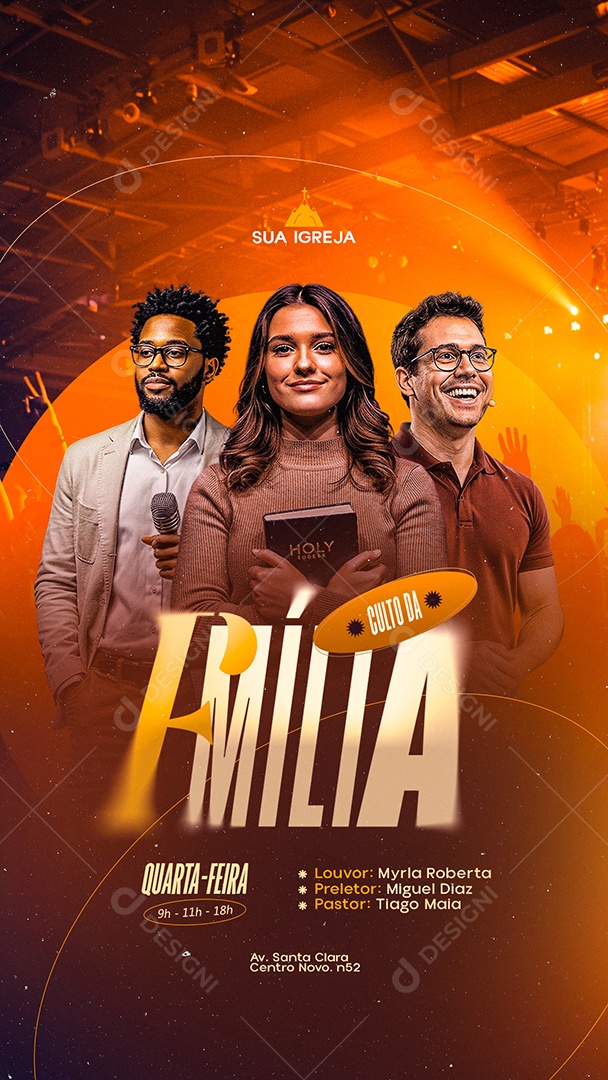 Story Flyer Gospel Culto da Família Quarta Feira Social Media PSD Editável