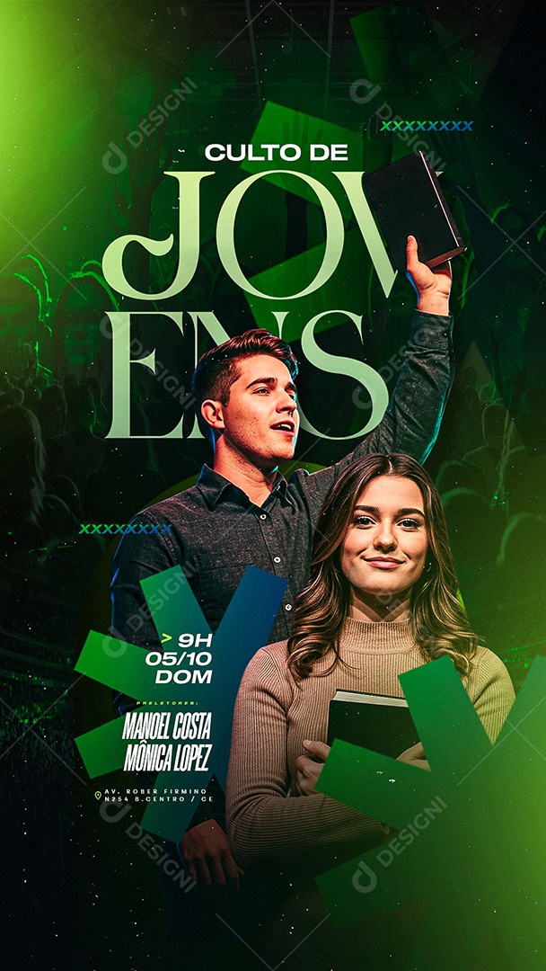 Story Flyer Gospel Culto de Jovens Manoel Costa e Mônica Lopez Social Media PSD Editável