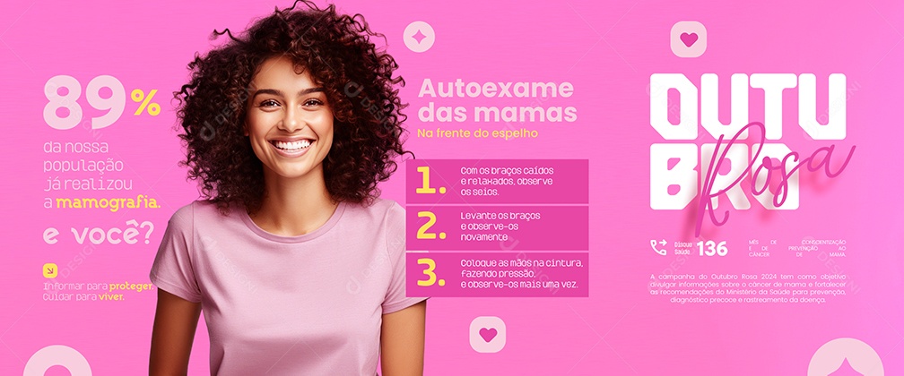 Carrossel Outubro Rosa Autoexame das Mamas Social Media PSD Editável