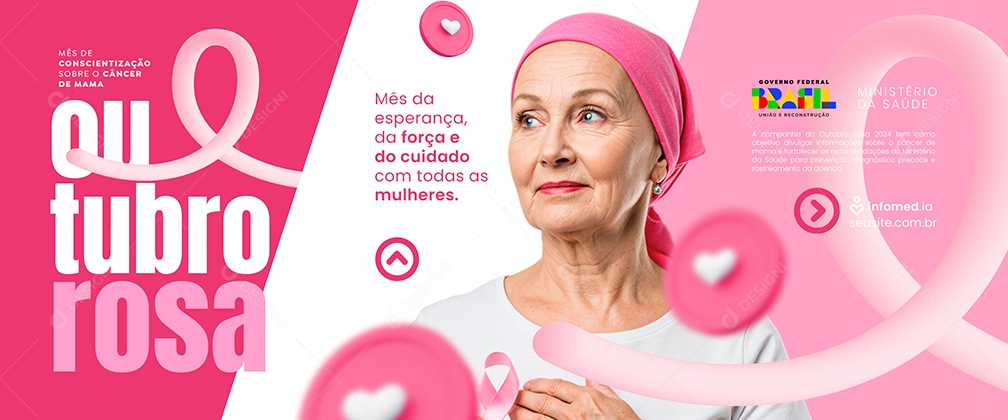 Carrossel Outubro Rosa Mês de Conscientização Sobre o Câncer de Mama Social Media PSD Editável