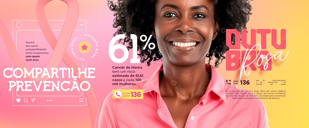 Carrossel Outubro Rosa Compartilhe Prevenção Social Media PSD Editável