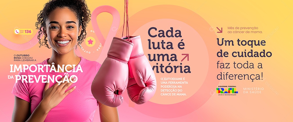 Carrossel Outubro Rosa Um Toque de Cuidado Social Media PSD Editável