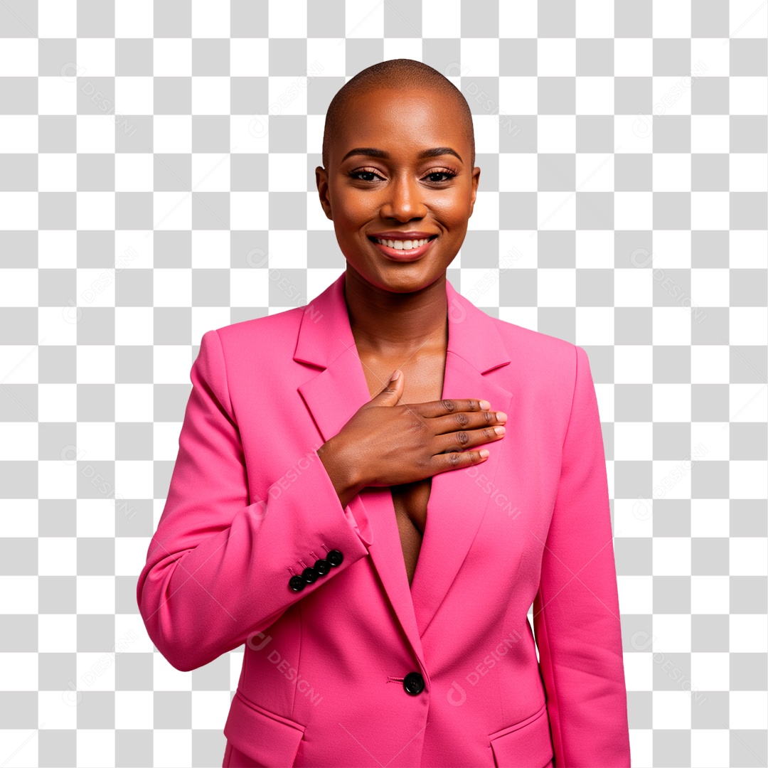 Mulher com Mão no Peito Outubro Rosa PNG Transparente