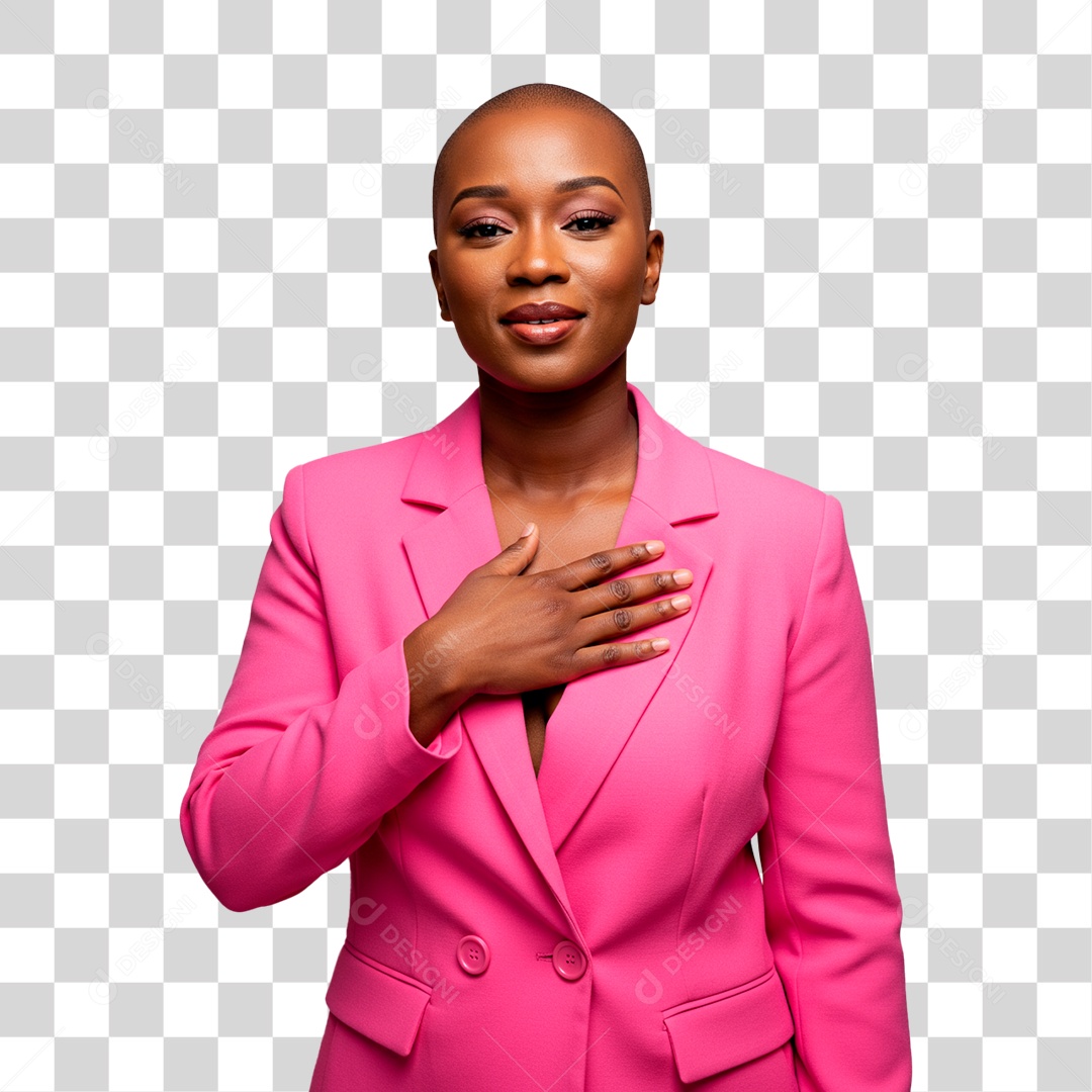 Mulher com Mão no Peito Outubro Rosa PNG Transparente