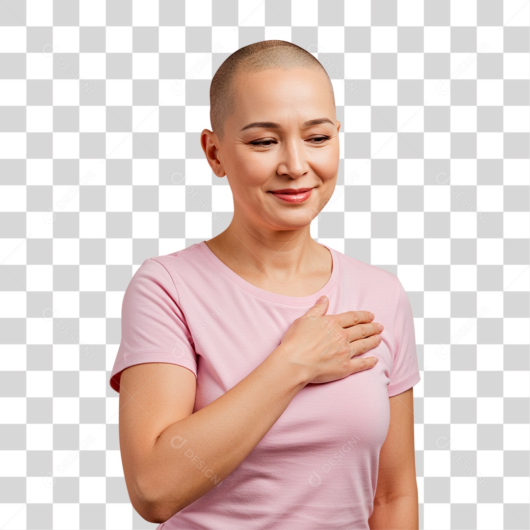 Mulher com Mão no Peito Outubro Rosa PNG Transparente
