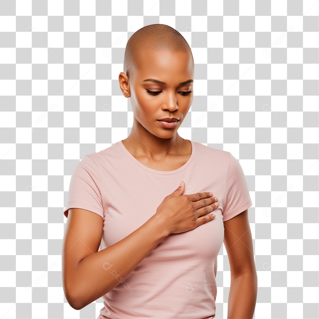 Mulher com Mão no Peito Outubro Rosa PNG Transparente