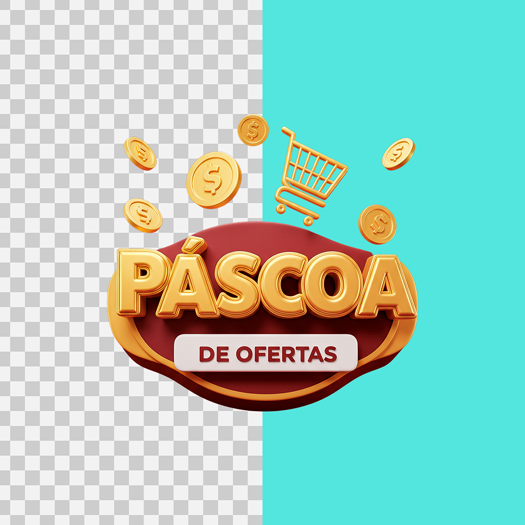 Selo 3D Páscoa de Ofertas Para Composição PSD