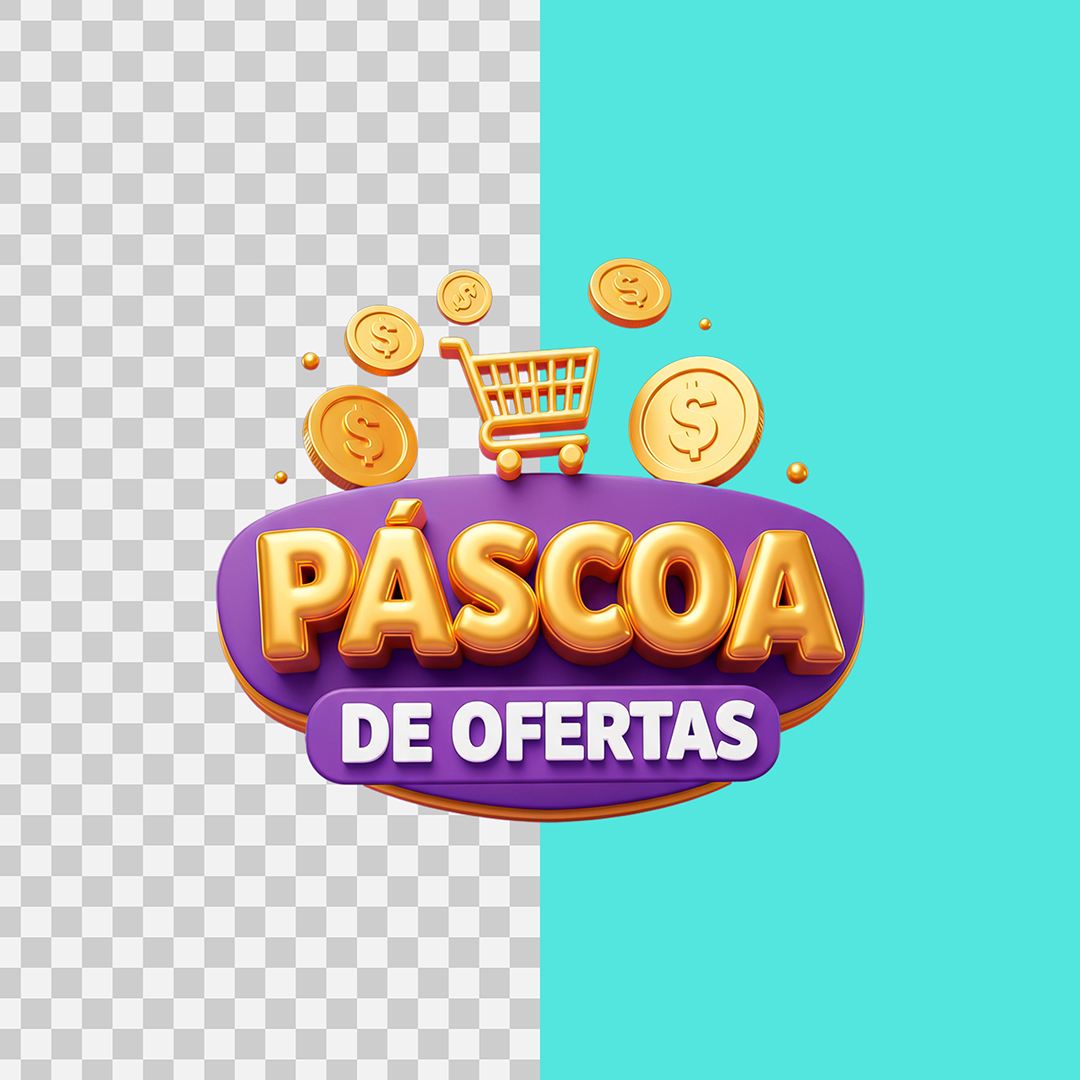 Selo 3D Páscoa de Ofertas Para Composição PSD