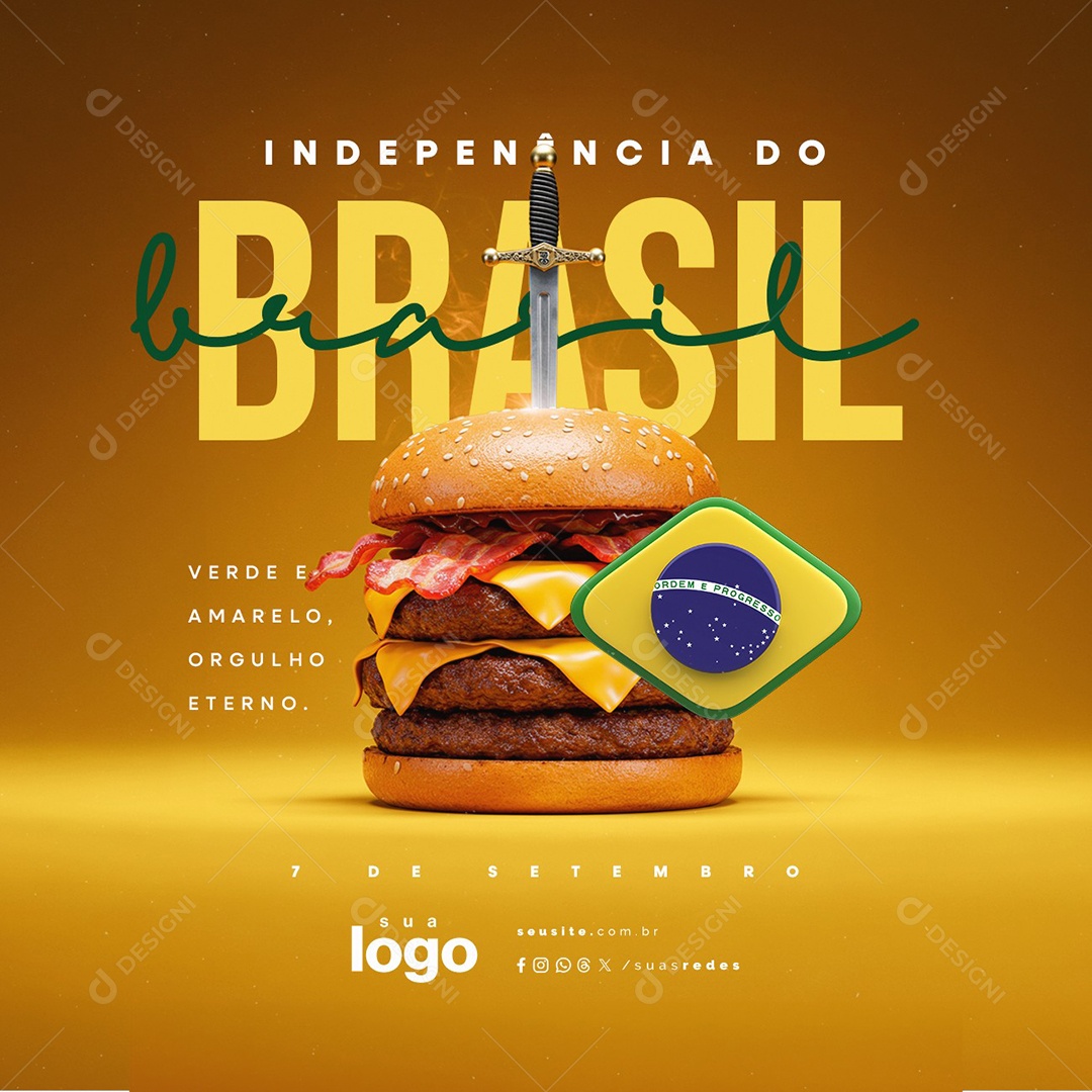 Dia da Independência do Brasil 07 de Setembro Hamburgueria Social Media PSD Editável