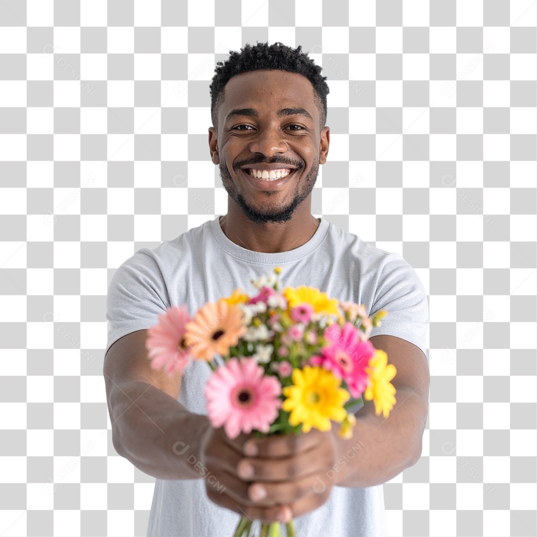 Homem com Buquê de Flores PNG Transparente