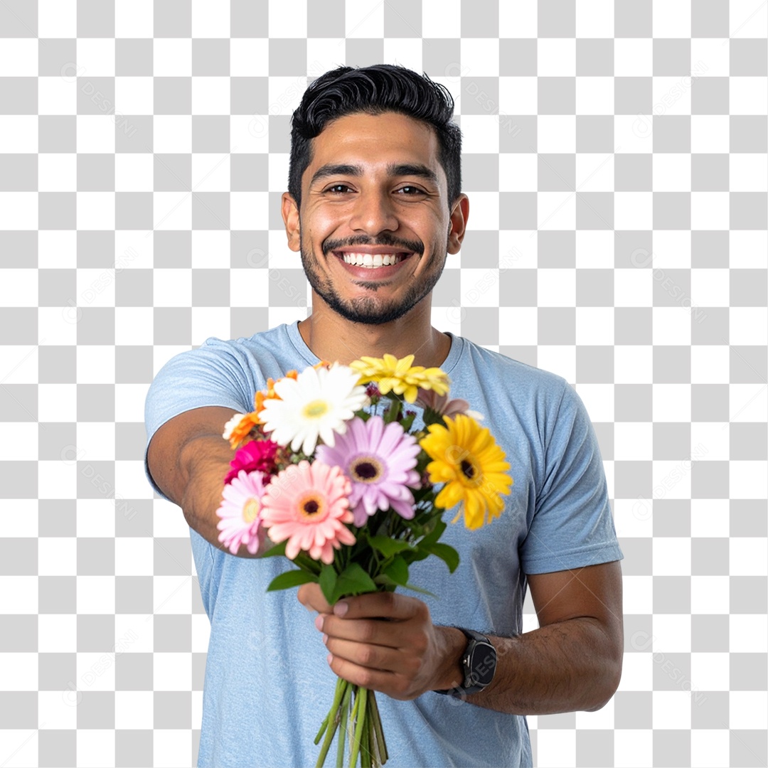 Homem com Buquê de Flores PNG Transparente