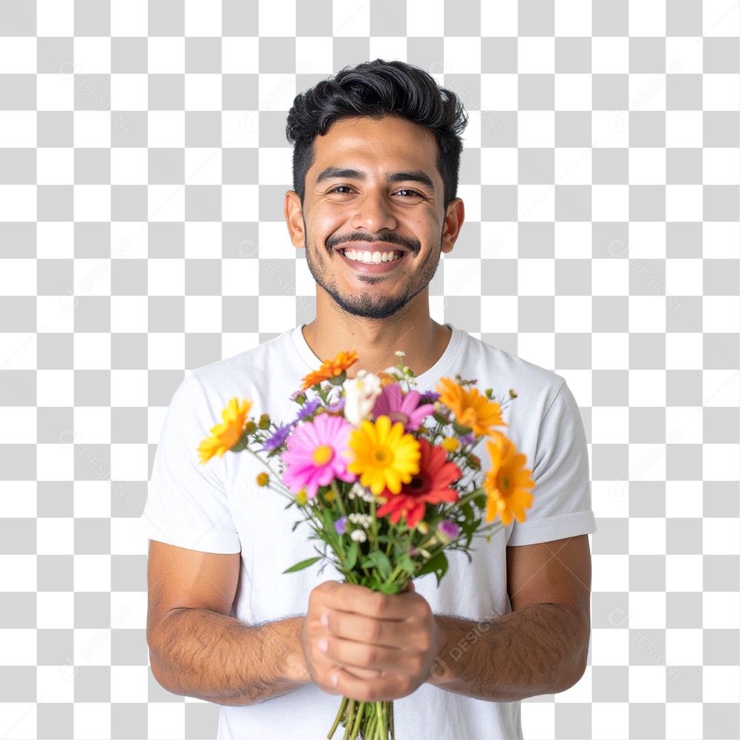 Homem com Buquê de Flores PNG Transparente