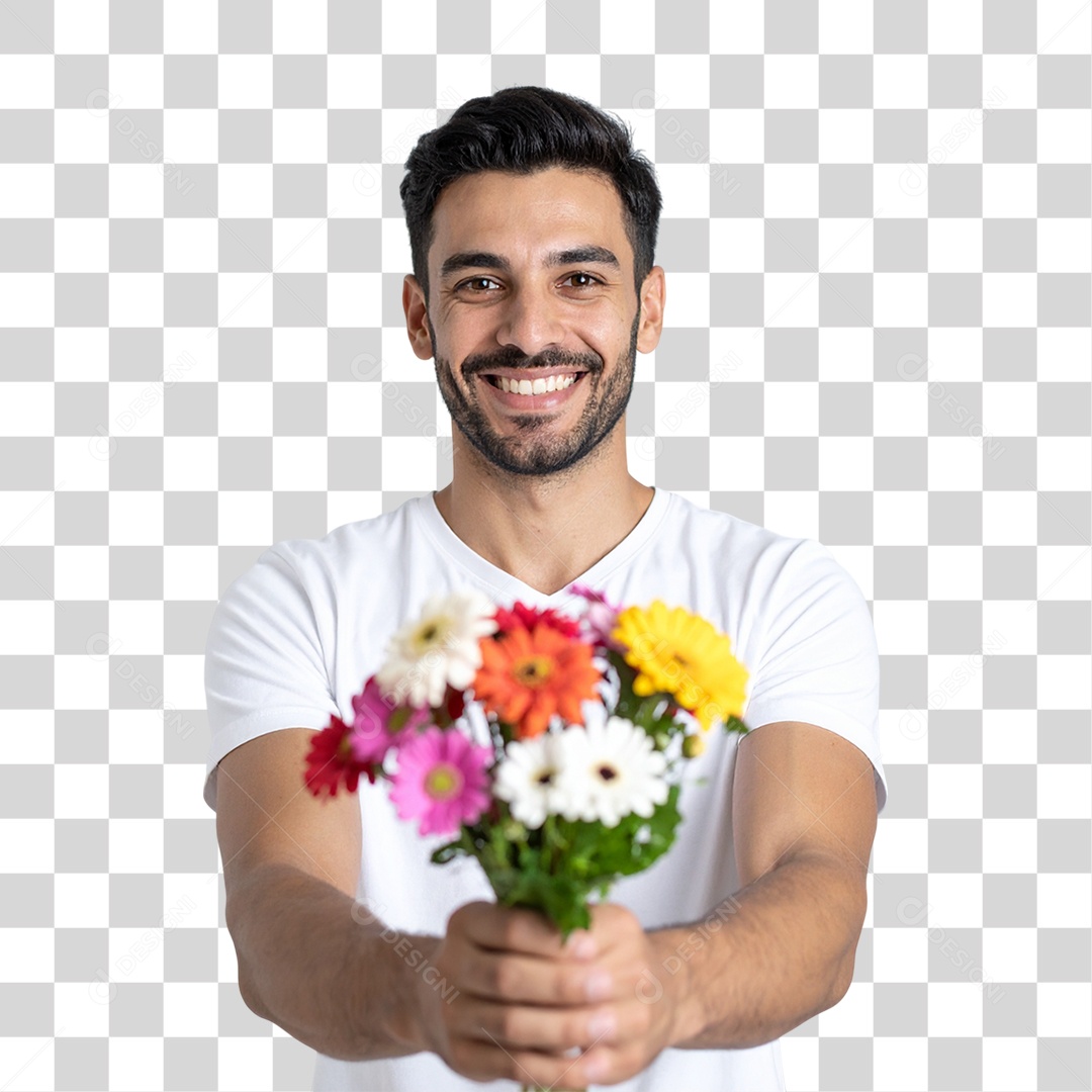 Homem com Buquê de Flores PNG Transparente