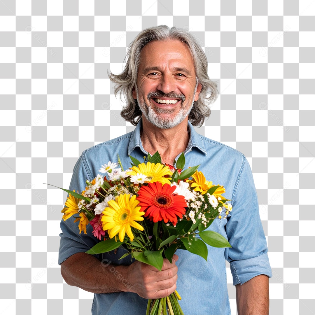 Homem com Buquê de Flores PNG Transparente