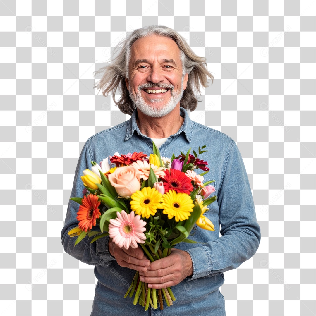 Homem com Buquê de Flores PNG Transparente